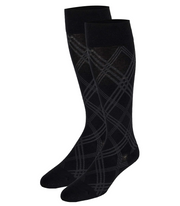 Black patterned socks on a white background