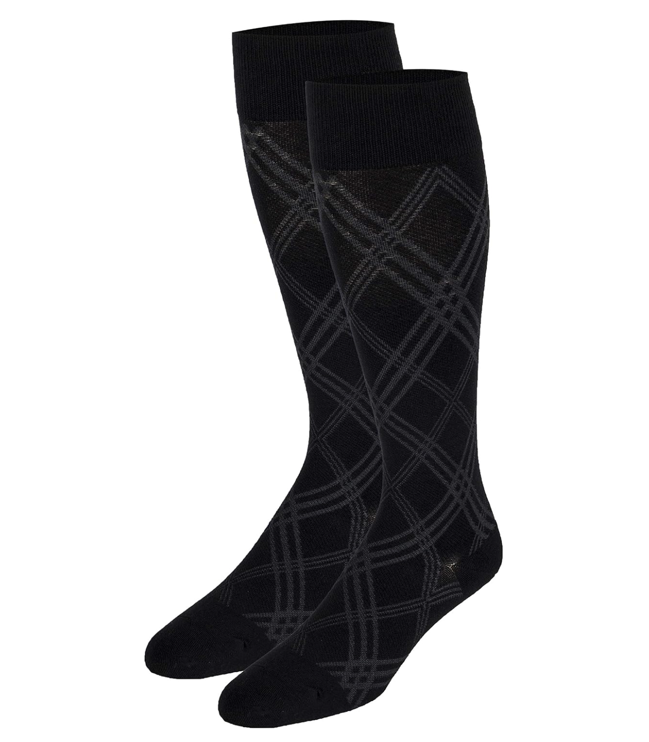 Black patterned socks on a white background