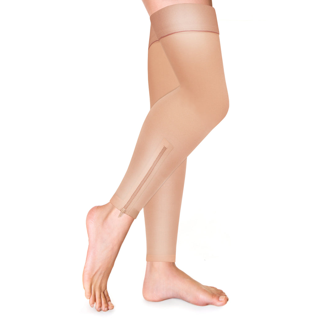 Truform 0678BG Thigh-High Compression Stockings for Women with Zipper, 15–20 mmHg, Beige – Circulation Support for Nurses, Running & Everyday Wear