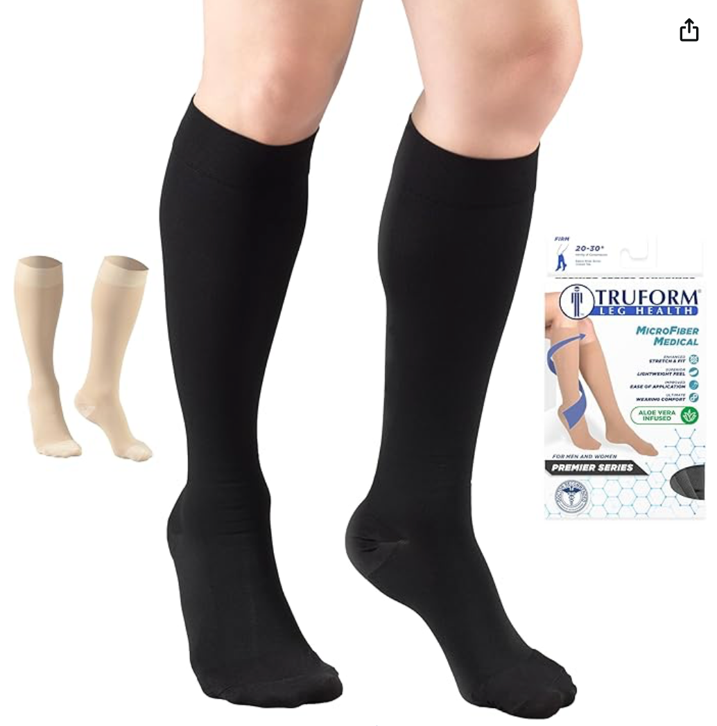 Truform 20-30 mmHg Medical Compression Stockings, Aloe Infused Microfiber, Knee High, Closed Toe