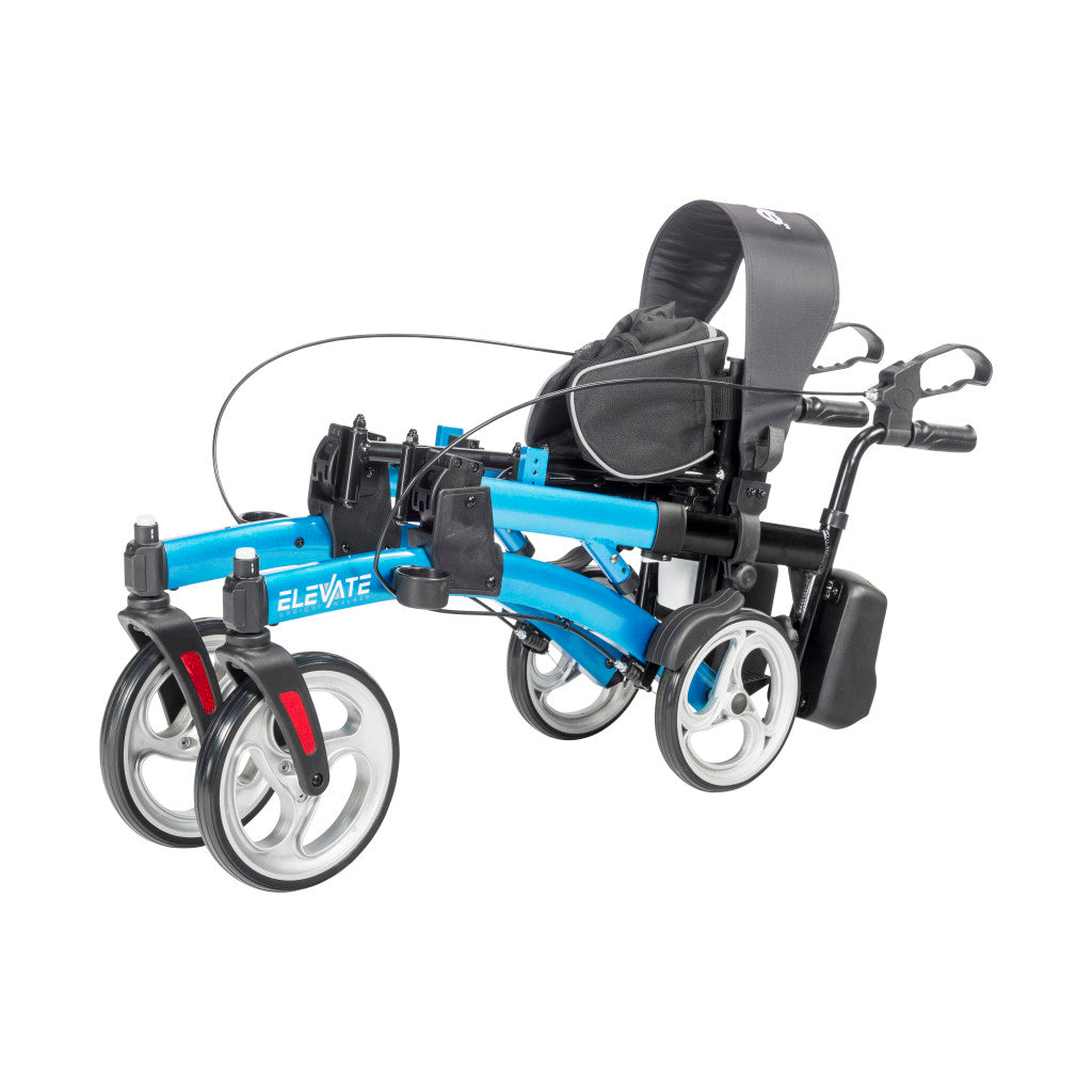 Drive Medical Elevate Upright Walker with Seat and Armrests, Standing Rollator with 10 Inch Wheels, Folding Standup Walker for Seniors, Upright Rollator, Tall Forearm Walker for Erect Posture