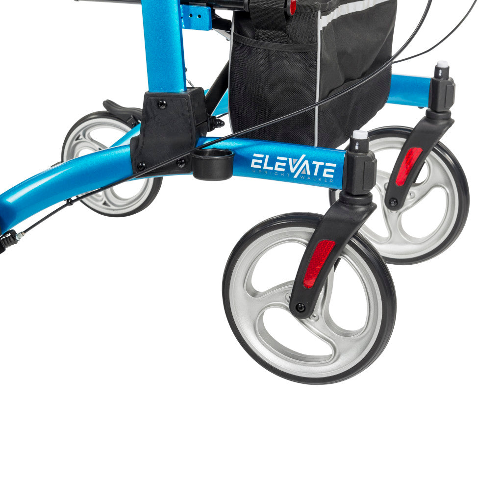 Drive Medical Elevate Upright Walker with Seat and Armrests, Standing Rollator with 10 Inch Wheels, Folding Standup Walker for Seniors, Upright Rollator, Tall Forearm Walker for Erect Posture