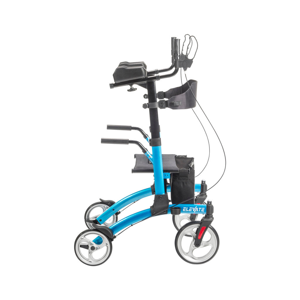 Drive Medical Elevate Upright Walker with Seat and Armrests, Standing Rollator with 10 Inch Wheels, Folding Standup Walker for Seniors, Upright Rollator, Tall Forearm Walker for Erect Posture