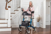 Drive Medical Elevate Upright Walker with Seat and Armrests, Standing Rollator with 10 Inch Wheels, Folding Standup Walker for Seniors, Upright Rollator, Tall Forearm Walker for Erect Posture