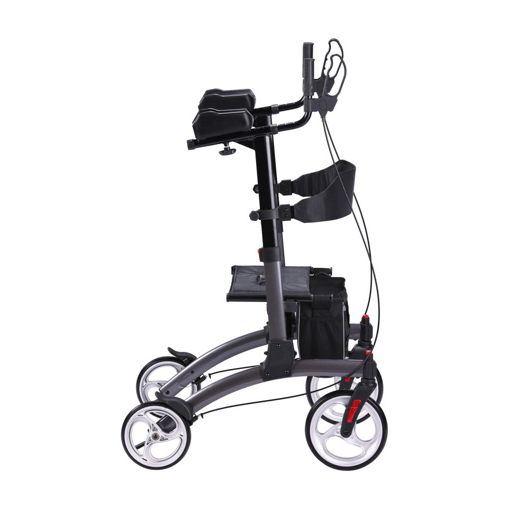 Drive Medical Elevate Upright Walker with Seat and Armrests, Standing Rollator with 10 Inch Wheels, Folding Standup Walker for Seniors, Upright Rollator, Tall Forearm Walker for Erect Posture