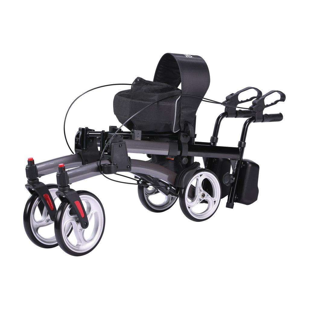 Drive Medical Elevate Upright Walker with Seat and Armrests, Standing Rollator with 10 Inch Wheels, Folding Standup Walker for Seniors, Upright Rollator, Tall Forearm Walker for Erect Posture