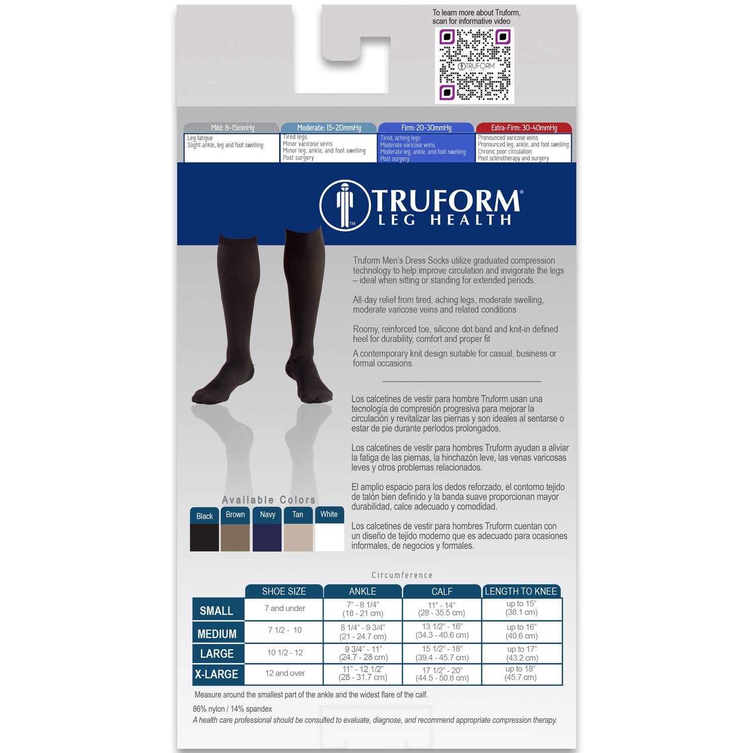 Truform Men's Compression Dress Socks 20-30 mmHg Knee High - Graduated Support for Circulation, Swelling & Varicose Veins