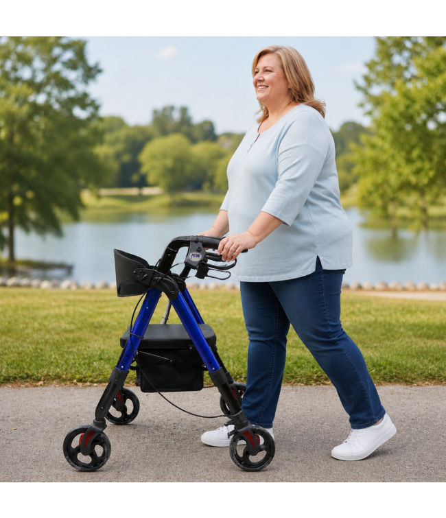 Aluminum Folding Bariatric Rollator – Blue | Heavy Duty Walker with Seat
