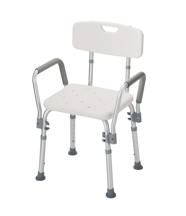 Bath Chair with Back and Arms, Angled View