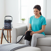 Breg Polar Care Wave cold and compression therapy unit with dual knee wrap pads, tubing, and blue quick-connect connector on white background