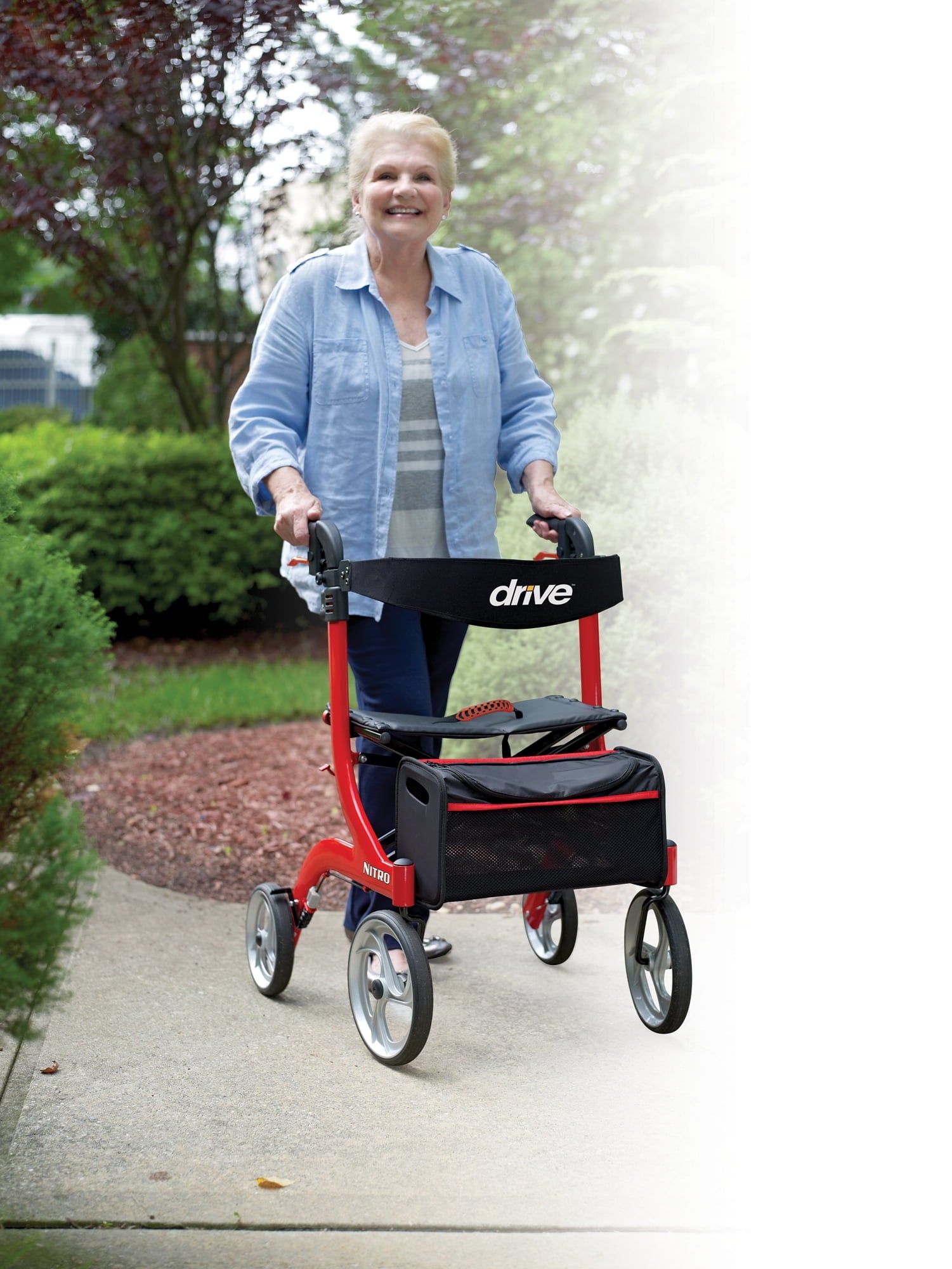 Rollator Nitro Aluminum Frame 20.5in Seat Height 4-Wheel 300lb Capacity - Red