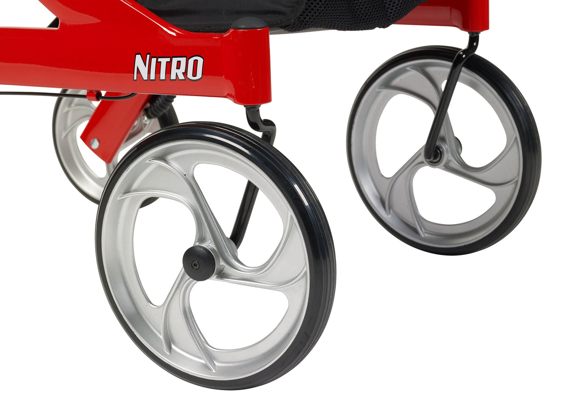 Drive Nitro euro style rollator in red, lightweight aluminum walker