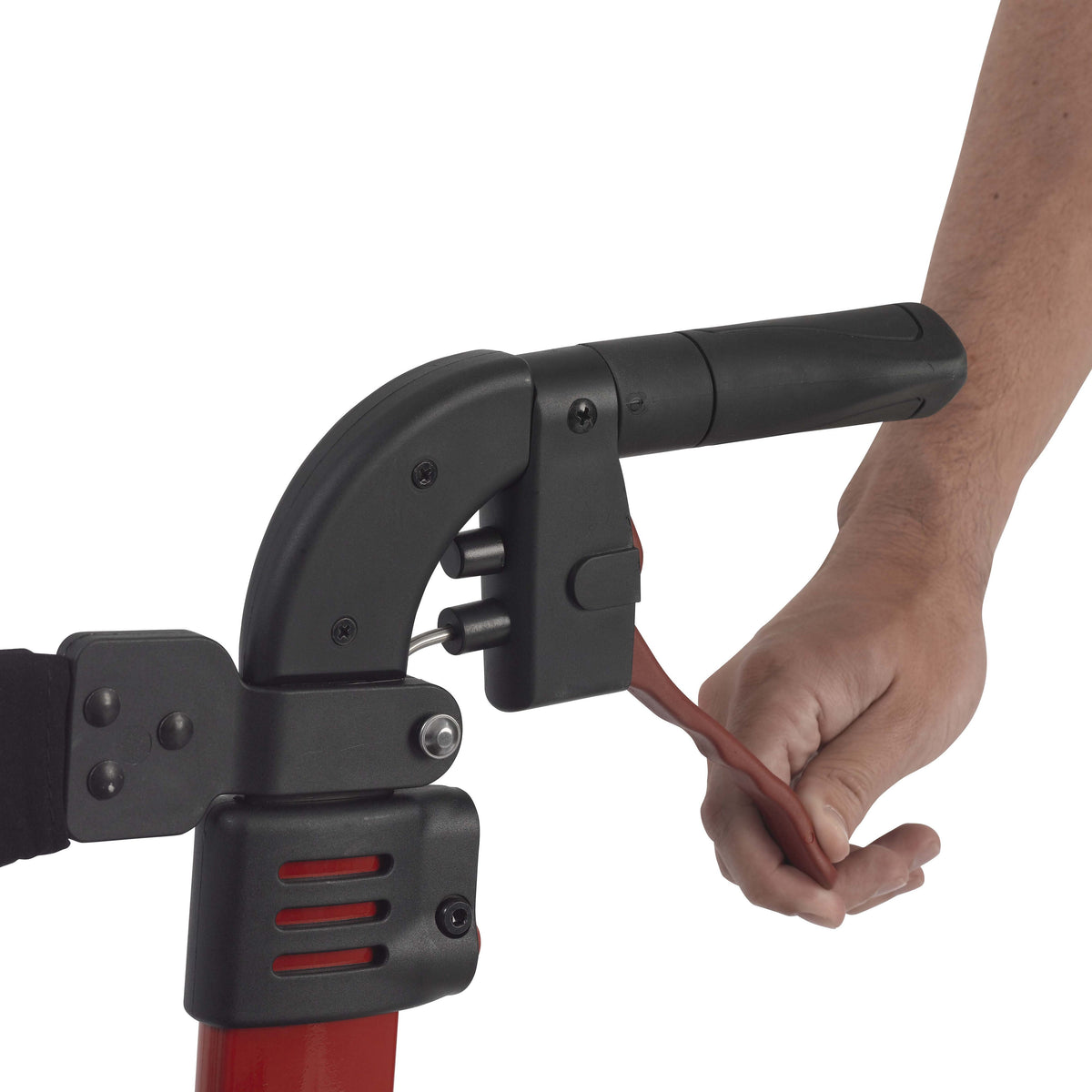 Drive Nitro 4-wheel rollator walker in red with loop-lock hand brakes