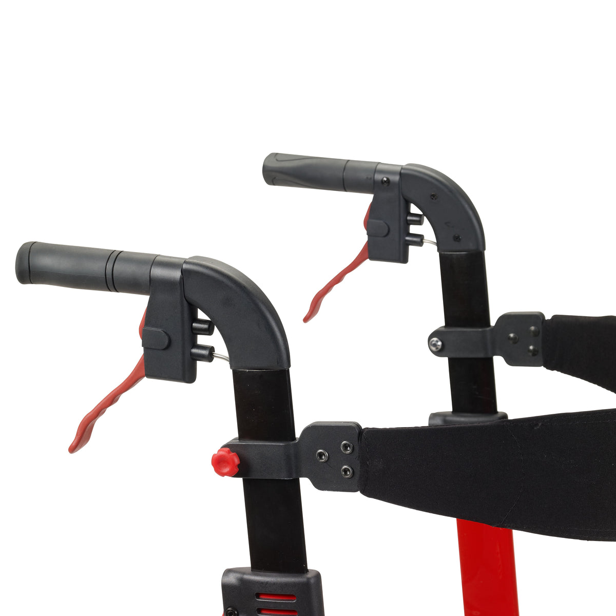 Drive Nitro rollator in red, aluminum frame with 10 inch front wheels and padded seat