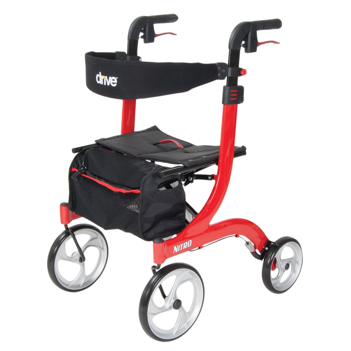 Drive Nitro rollator with under-seat storage bag and push handles