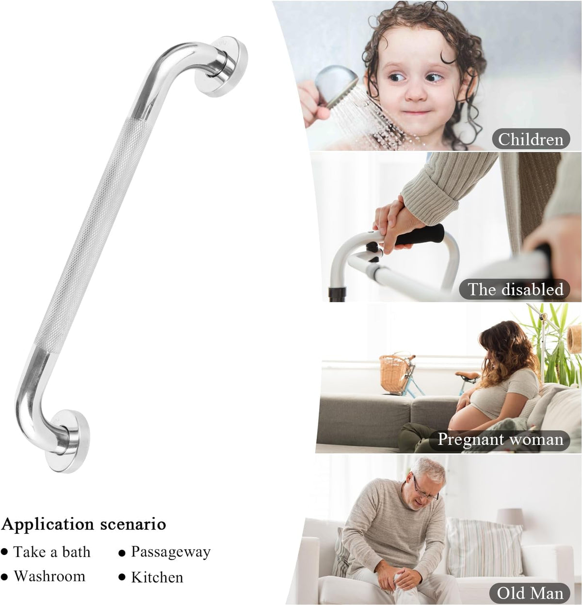 Chrome 24" Knurled Grab Bar Bathroom Grab Bars,Anti Slip Grab Bars for Senior
