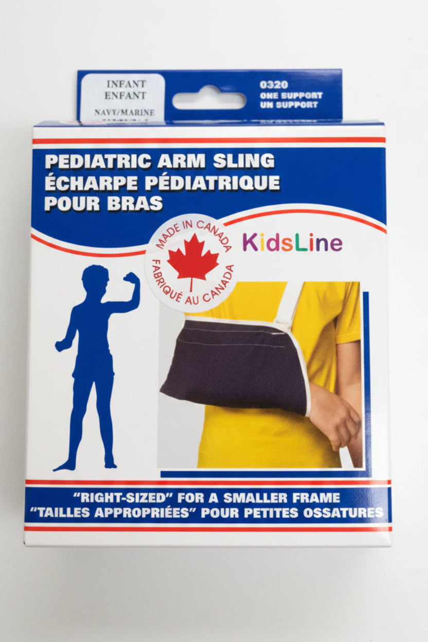 KidsLine pediatric arm sling navy infant size, right-sized for smaller frames, made in Canada – Must
