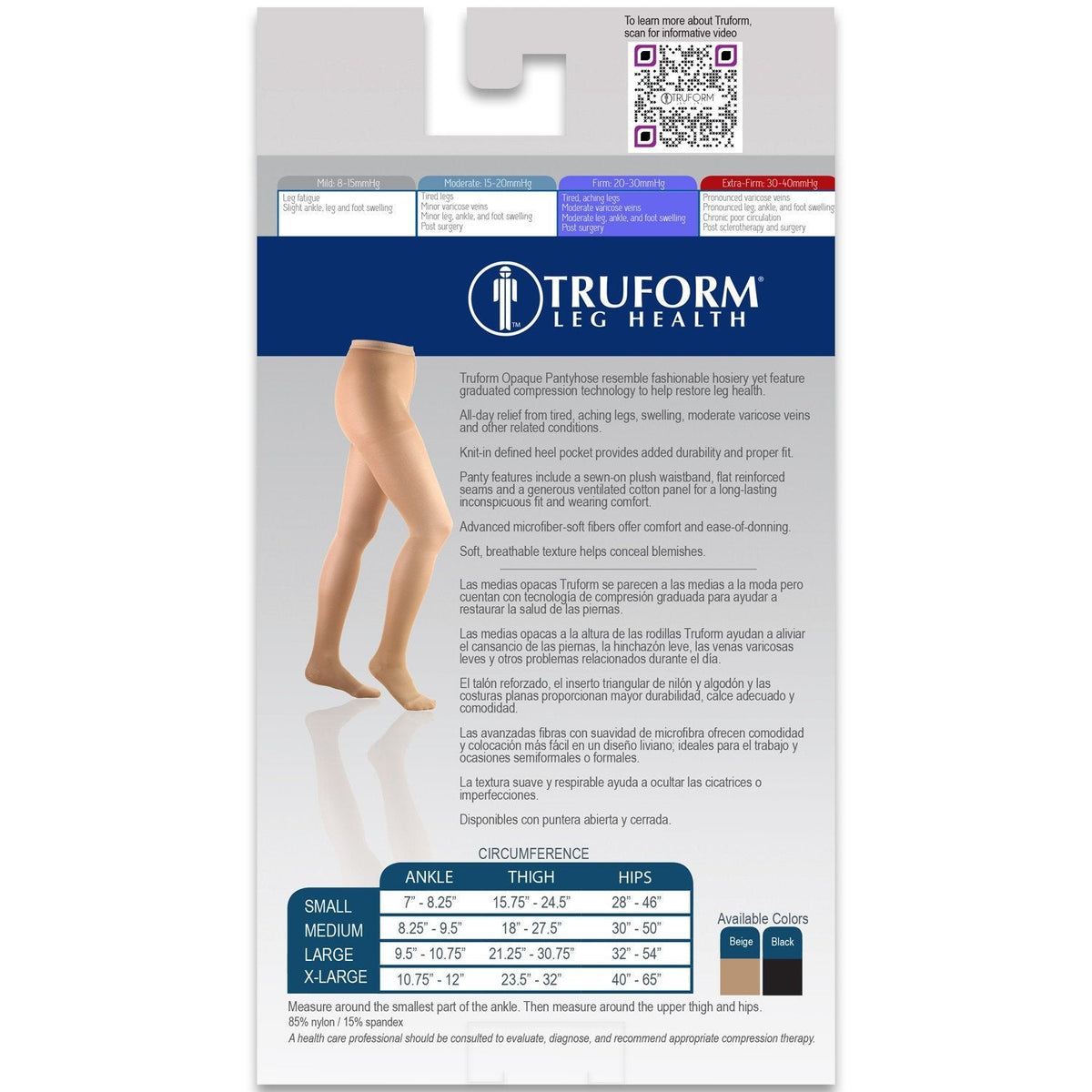 Truform 0365 Women's Opaque Compression Pantyhose – 20–30 mmHg