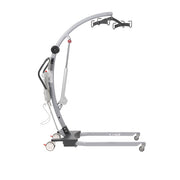 Levantar electric floor lift with manual base, curved boom arm, sling hooks, hand control, and casters — 500 lb capacity, available at Must in Metro Vancouver