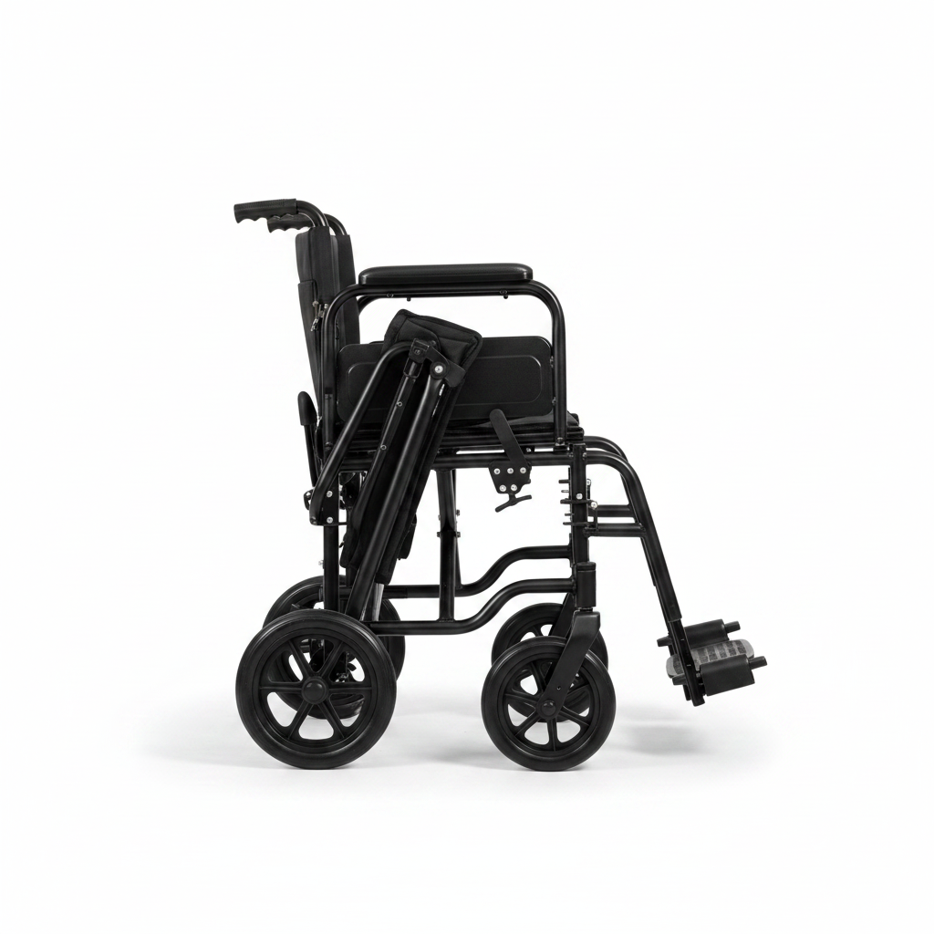 Lightweight Transport Chair 12" | Foldable Caregiver Wheelchair | Black