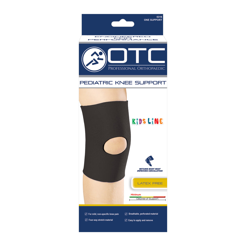 OTC KidsLine pediatric knee support with open patella, latex-free, four-way stretch neoprene sleeve for children – Must