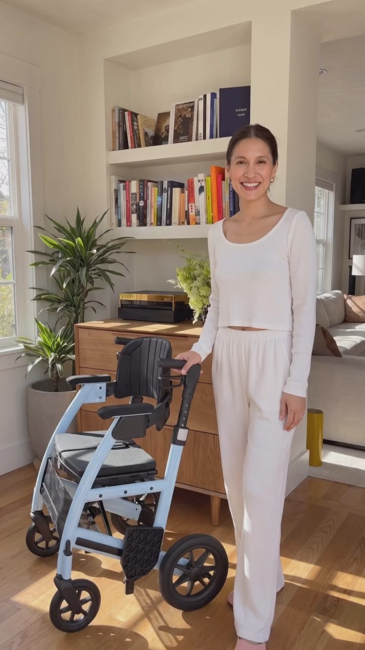Load video: Triumph Prestige 2-in-1 Rollator &amp; Transport Chair – 21" Seat